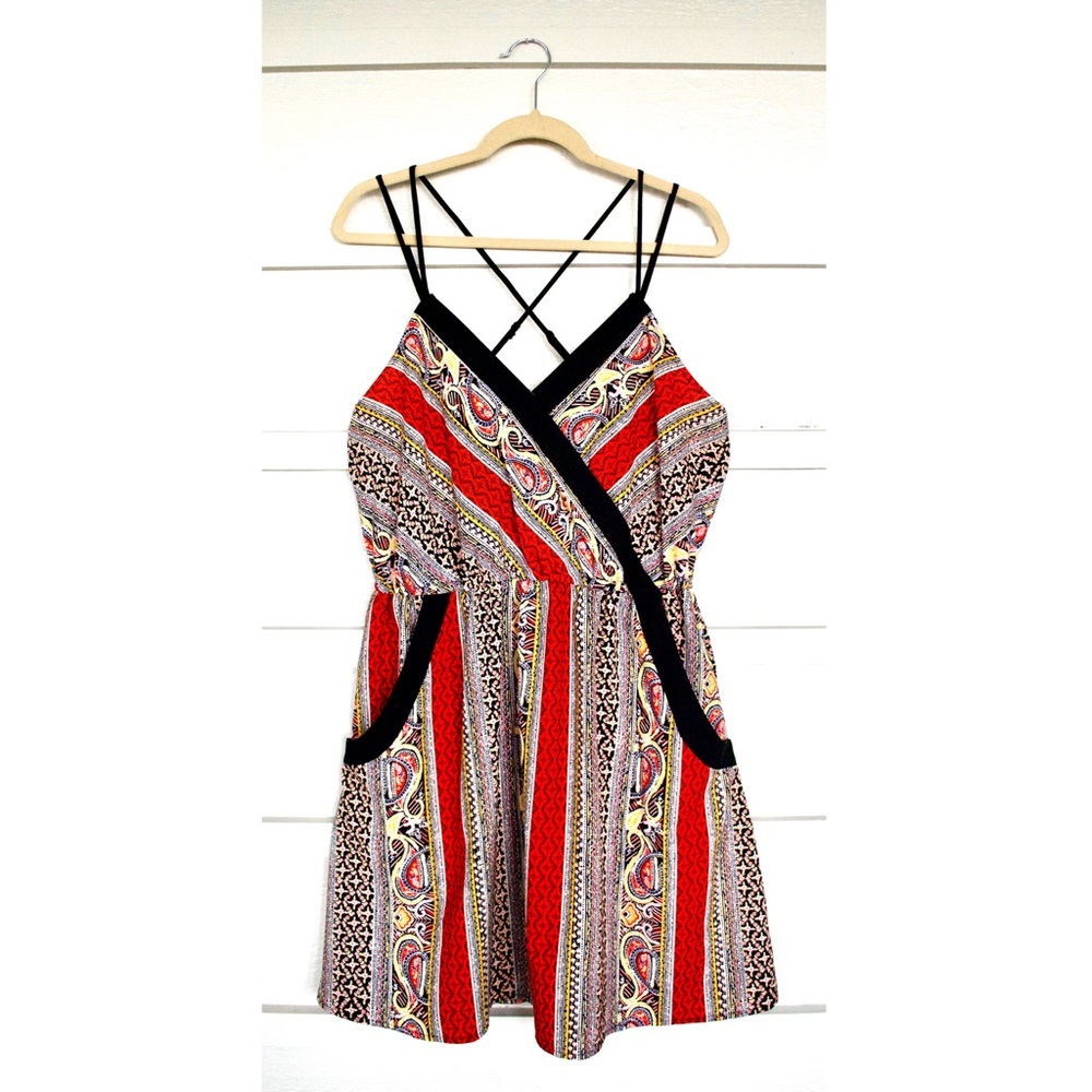 Paisley Striped Faux-Wrap Dress